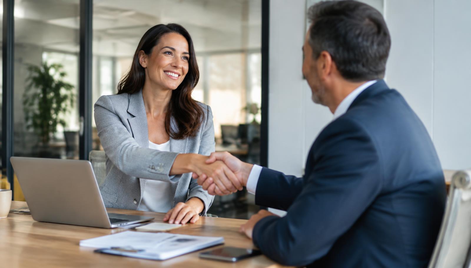 A Hobasa partner advisor shaking hands with a client executive