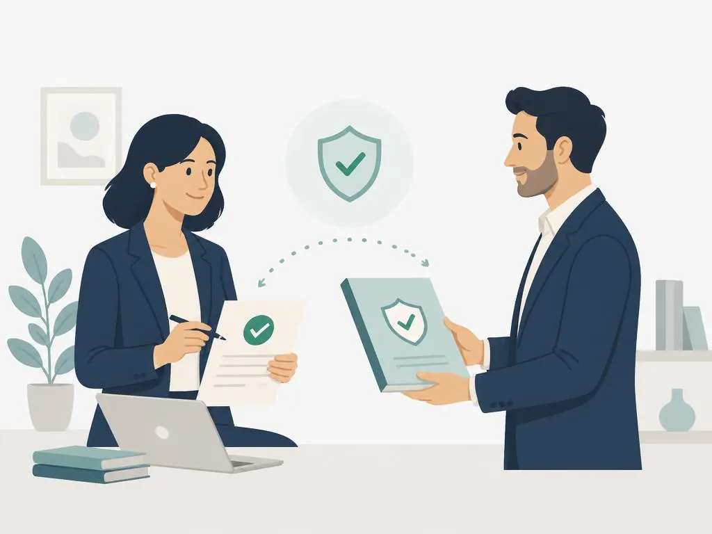 A friendly person reviewing a checklist with a green tick