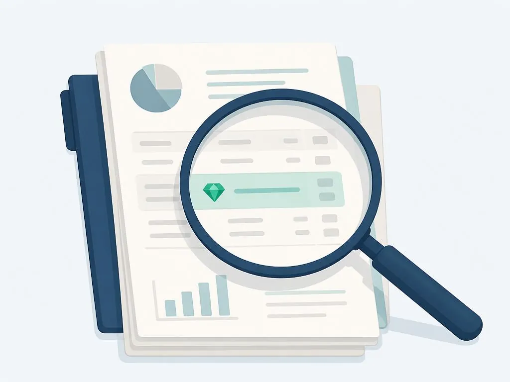 A magnifying glass highlighting an important item on a page